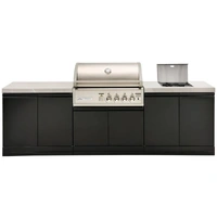 Crossray X-Origin 4B BBQ Kitchen 2x Double Side Cabinets Sink Benchtop with Side Burner Grey Sintered Stone TC4K-11