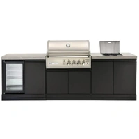 Crossray X-Origin 4B BBQ Kitchen with Single Fridge Sink Benchtop with Side Burner Grey Sintered Stone TC4K-12