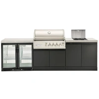 Crossray X-Origin 4B BBQ Kitchen with Double Fridge Sink Benchtop with Side Burner Grey Sintered Stone TC4K-13