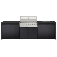 Crossray X-Origin Outdoor Kitchen with 4 Burner Built-In Gas BBQ, Sink and Black Sintered Stone Benchtops TC4KB-18