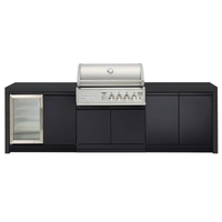 Crossray X-Origin Outdoor Kitchen with 4 Burner Built-In Gas BBQ, Single Fridge and Black Sintered Stone Benchtops TC4KB-19