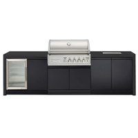 Crossray X-Origin Outdoor Kitchen with 4 Burner Built-In Gas BBQ, Sink, Single Fridge and Black Sintered Stone Benchtops TC4KB-20