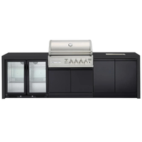 Crossray X-Origin Outdoor Kitchen with 4 Burner Built-In Gas BBQ, Sink, Double Fridge and Black Sintered Stone Benchtops TC4KB-22