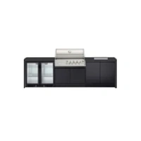 Crossray X-Origin 4B BBQ Kitchen with Double Fridge Sink Benchtop with Side Burner Black Sintered Stone with Waterfall Ends TC4KB-25
