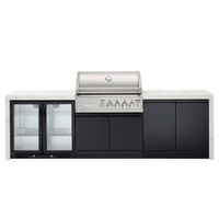 Crossray X-Origin Outdoor Kitchen with 4 Burner Built-In Gas BBQ, Double Fridge and White Sintered Stone Benchtops TC4KP-15