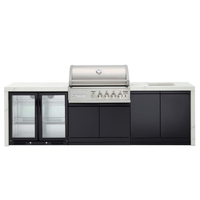 Crossray X-Origin Outdoor Kitchen with 4 Burner Built-In Gas BBQ, Sink, Double Fridge and White Sintered Stone Benchtops TC4KP-16