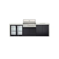Crossray X-Origin 4B BBQ Kitchen with Double Fridge Sink Benchtop with Side Burner White Sintered Stone with Waterfall Ends TC4KP-19
