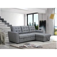 Aurore Fabric 2 Seater with Sofa Bed / Reversible Storage Chaise - Grey VO-AURO-01