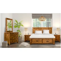 Outback Queen Bed Dresser Mirror & Bedsides Package - Rustic Oak VO-OUTB-QDMB -KIT