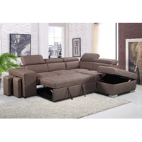 Positano 2 Seater Sofa Bed 2 X Ottoman with Right Hand Facing Chaise - Mushroom VO-POSI-01
