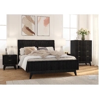 Ella 4 Piece Queen Bed, Tallboy & 2 Bedsides Package - Black VOBELLAQTBKITB