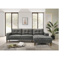 Club Fabric 2 Seater Sofa with Right Hand Facing Chaise - Licorice VOL-CLUB-05
