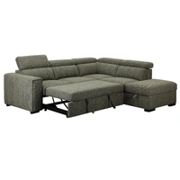 Odelia Fabric 2 Seater with Sofa Bed + Right Hand Facing Chaise + Ottoman Green(3ct VOL-ODEL-02
