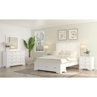 Sala King Bed Dresser Mirror & Bedsides MKII Package - White Painted VOSAKDMKITMKII