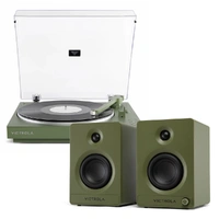 Victrola Automatic Turntable + Victrola Tempo Bookshelf Speakers Bundle - Green