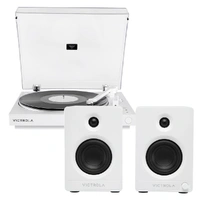 Victrola Automatic Turntable + Victrola Tempo Bookshelf Speakers Bundle - White