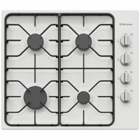Westinghouse 60cm 4 Burner Natural Gas Cooktop White Enamel WHG640WC